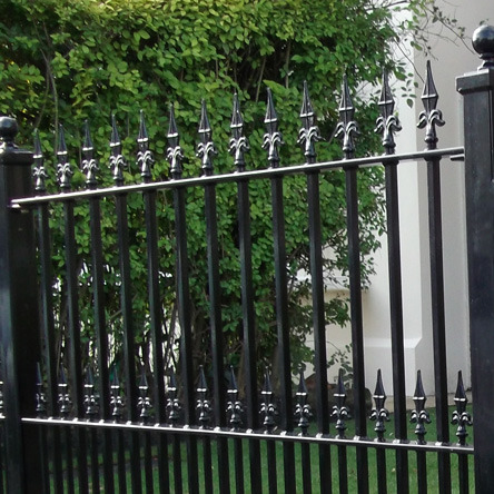 Medium gauge wrought iron garden railings with TF25 finials