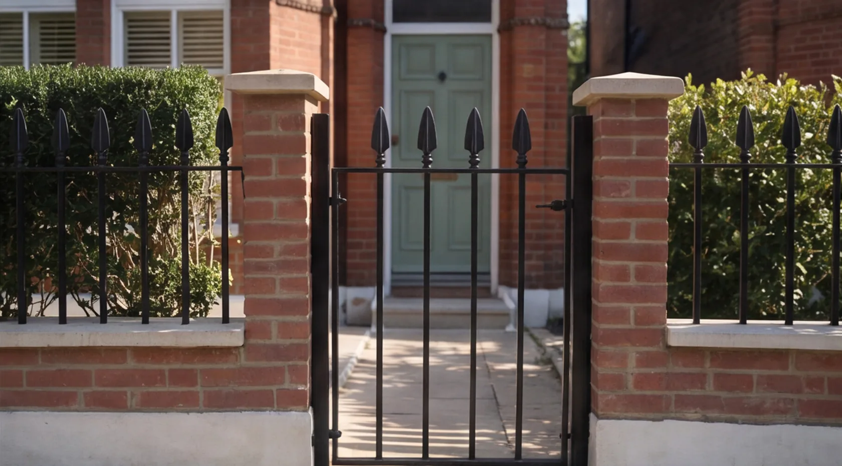 MN188 garden gate and railings on a red-brick front wall