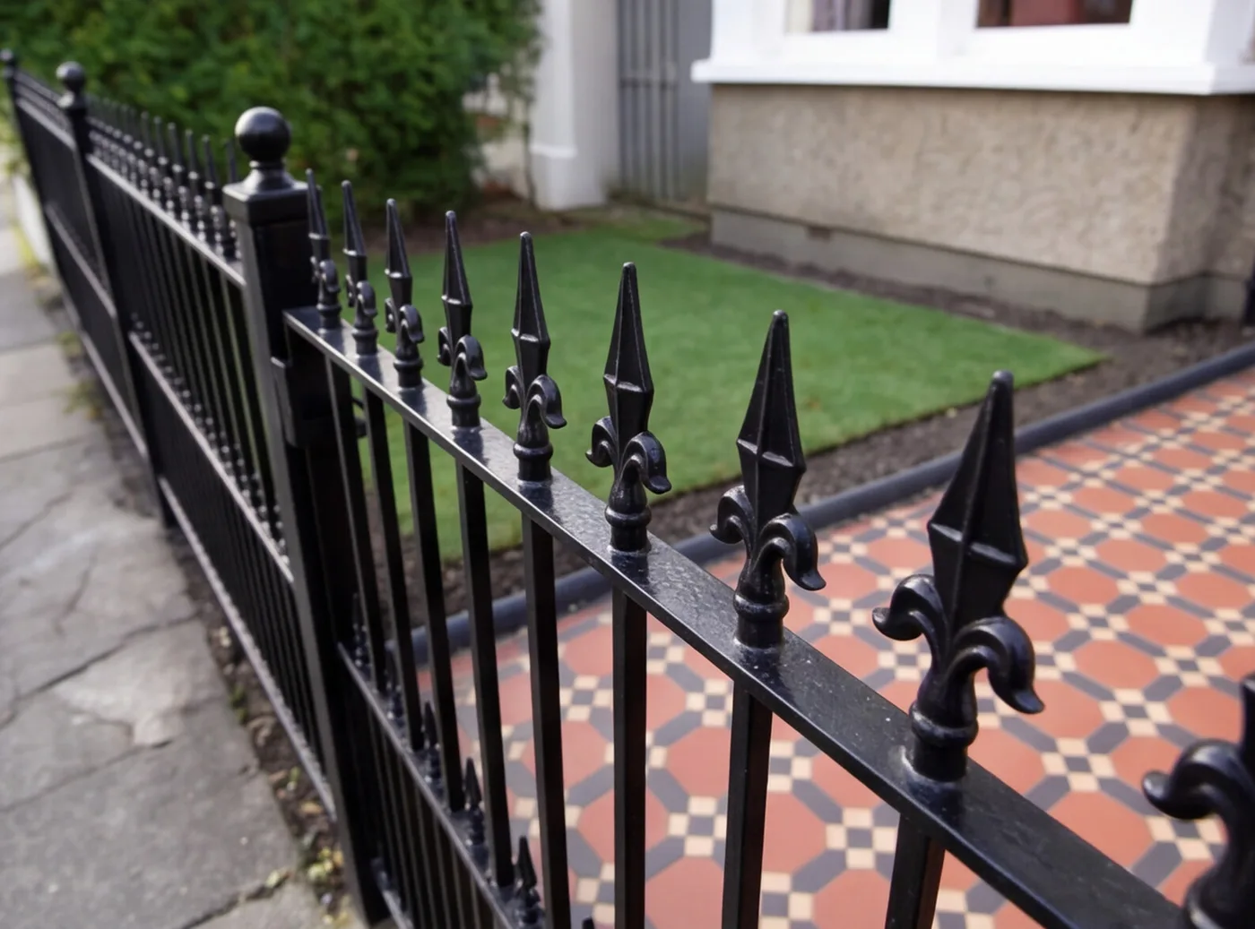 TF11 gates and railings above a tiled Victorian path
