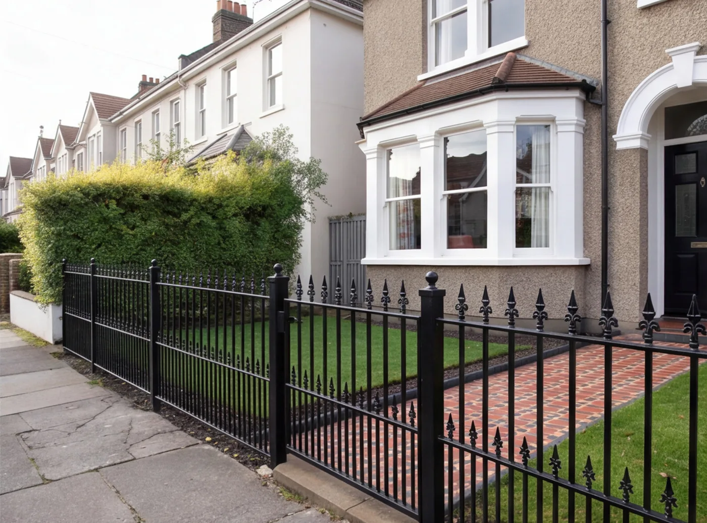 TF11 gates and railings enclosing a Victorian front garden